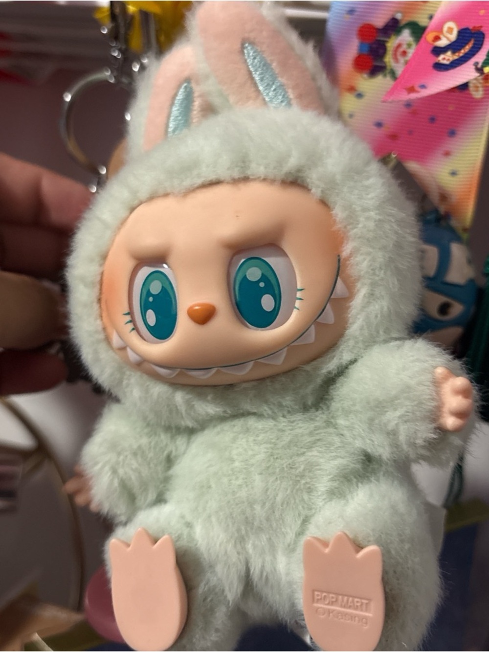 Mint Plush Bunny Costume Keychain - Cute Green Furry Figurine